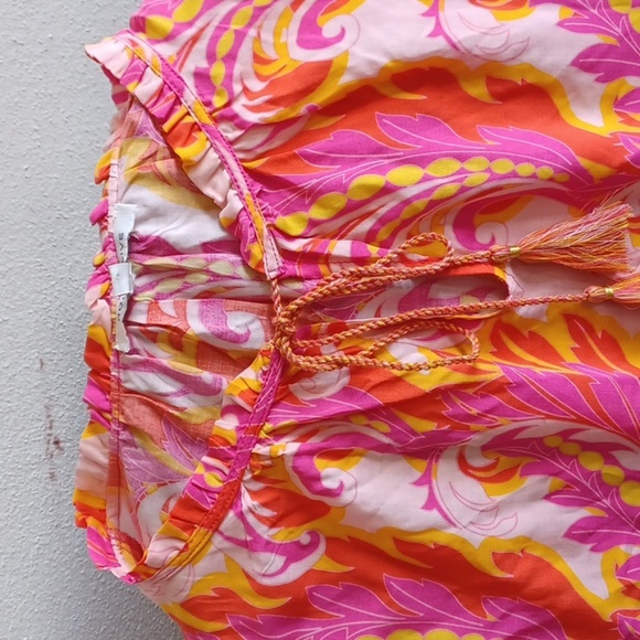 Rose+Olive size large floral print, Pink, Yellow, Cap Sleeve, Tie Front, 23" PTP - Picture 2 of 6